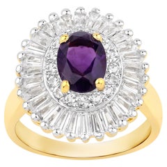 Amethyst-Ring mit weißem Topas, 3.16 Karat, vergoldetes Silber