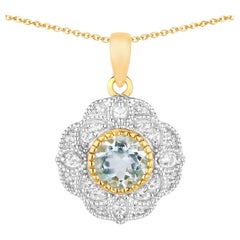 Aquamarin-Anhänger mit weißem Topas, 0,92 Karat, vergoldetes Silber