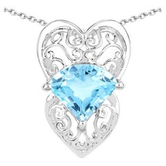 Swiss Blue Topaz Pendant 4.64 Carats Sterling Silver