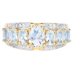 Aquamarine Ring With Diamonds 1.88 Carats Gold Plated Silver