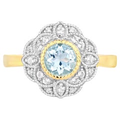 Aquamarine Ring With White Topaz 0.92 Carats Gold Plated Silver