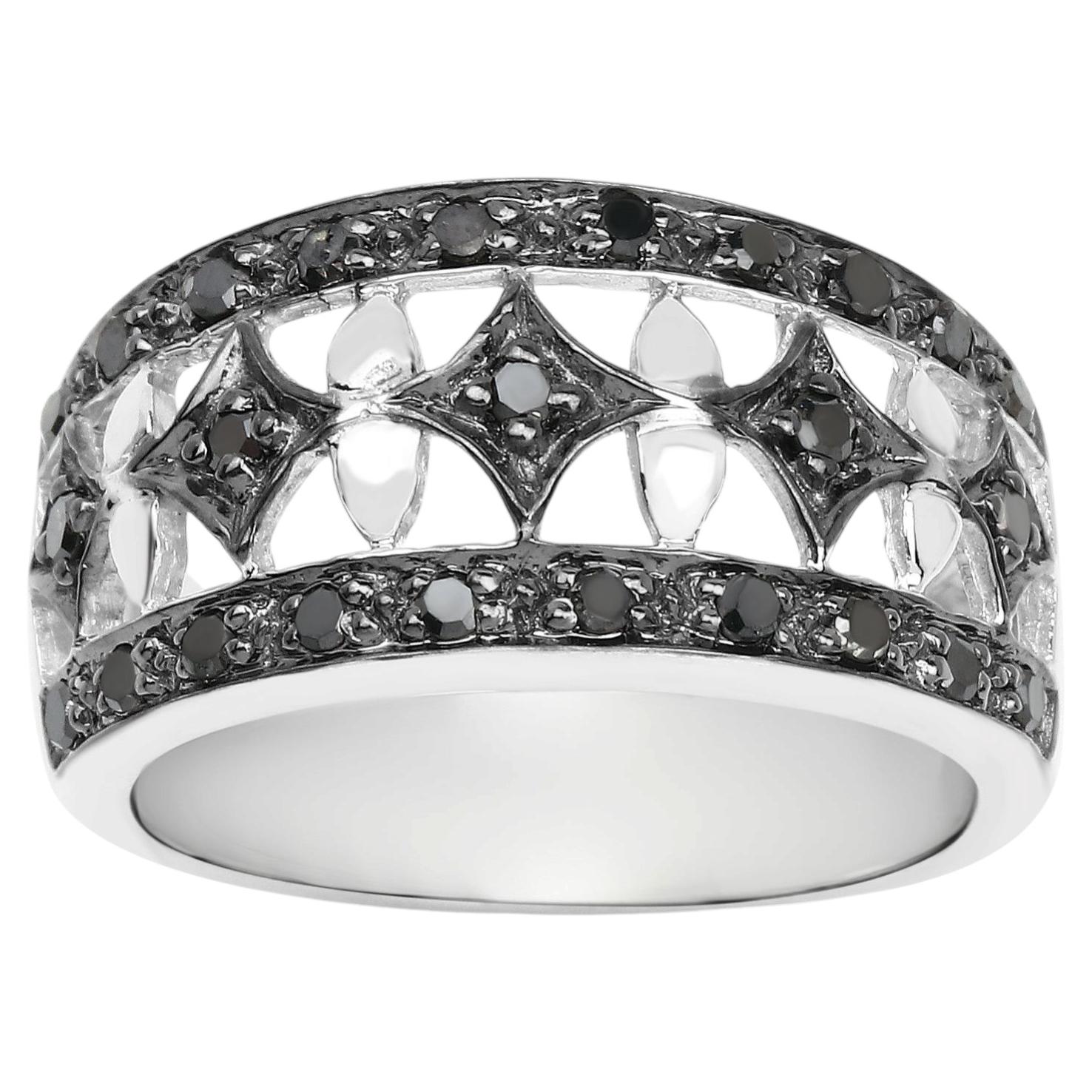 Anello con diamante nero da 0.26 carati in argento sterling