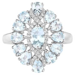 Aquamarine Ring With White Topaz 1.84 Carats Sterling Silver