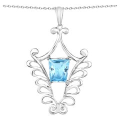 Swiss Blue Topaz Pendant 5.66 Carats Sterling Silver