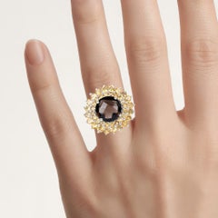 Smoky Quartz Ring With Citrine 8.5 Carats Sterling Silver