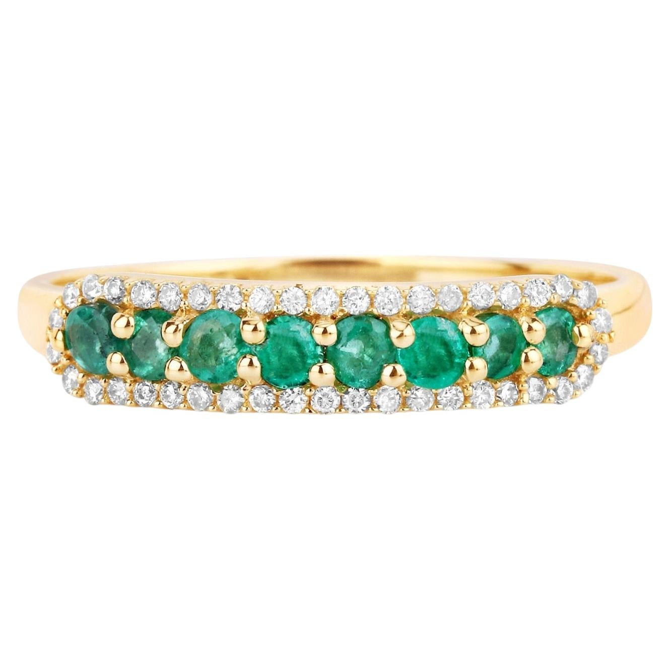 Zambian Emerald Ring With Diamonds 0.32 Carats 14K Yellow Gold For Sale