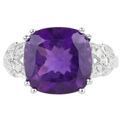 Amethyst Ring With Diamonds 5.86 Carats Sterling Silver