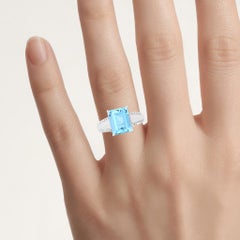 Swiss Blue Topaz Ring With White Topaz 5.74 Carats Sterling Silver