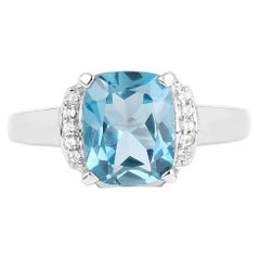 London Blue Topaz Ring With White Topaz 3.52 Carats Sterling Silver