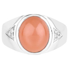 Peach Moonstone Ring With White Topaz 6.56 Carats Sterling Silver