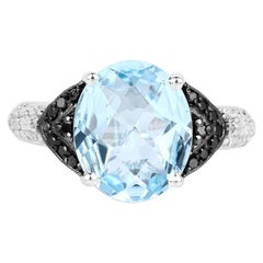 Bague en argent sterling sertie d'une topaze bleue suisse et d'une topaze blanche, 5.32 carats