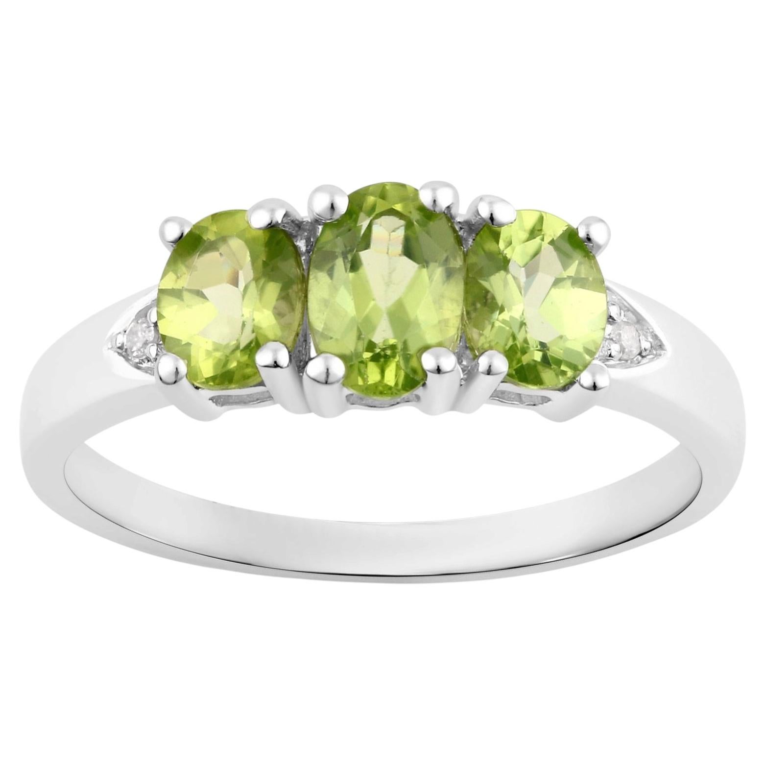 Peridot Ring With Diamonds 1.09 Carats Sterling Silver For Sale