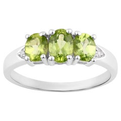Peridot Ring With Diamonds 1.09 Carats Sterling Silver