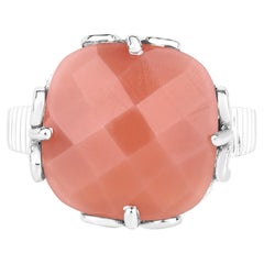 Peach Moonstone Ring 12.7 Carats Sterling Silver
