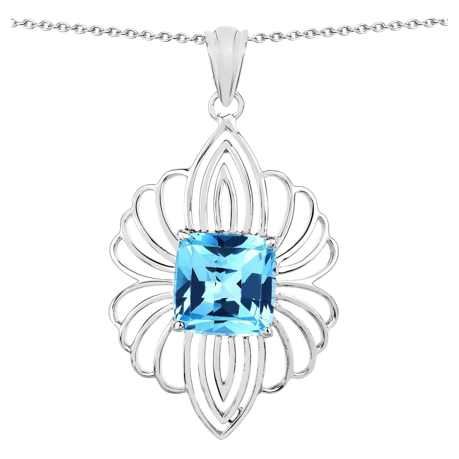 Anhänger mit Schweizer blauem Topas, 8.16 Karat, Sterlingsilber im Angebot