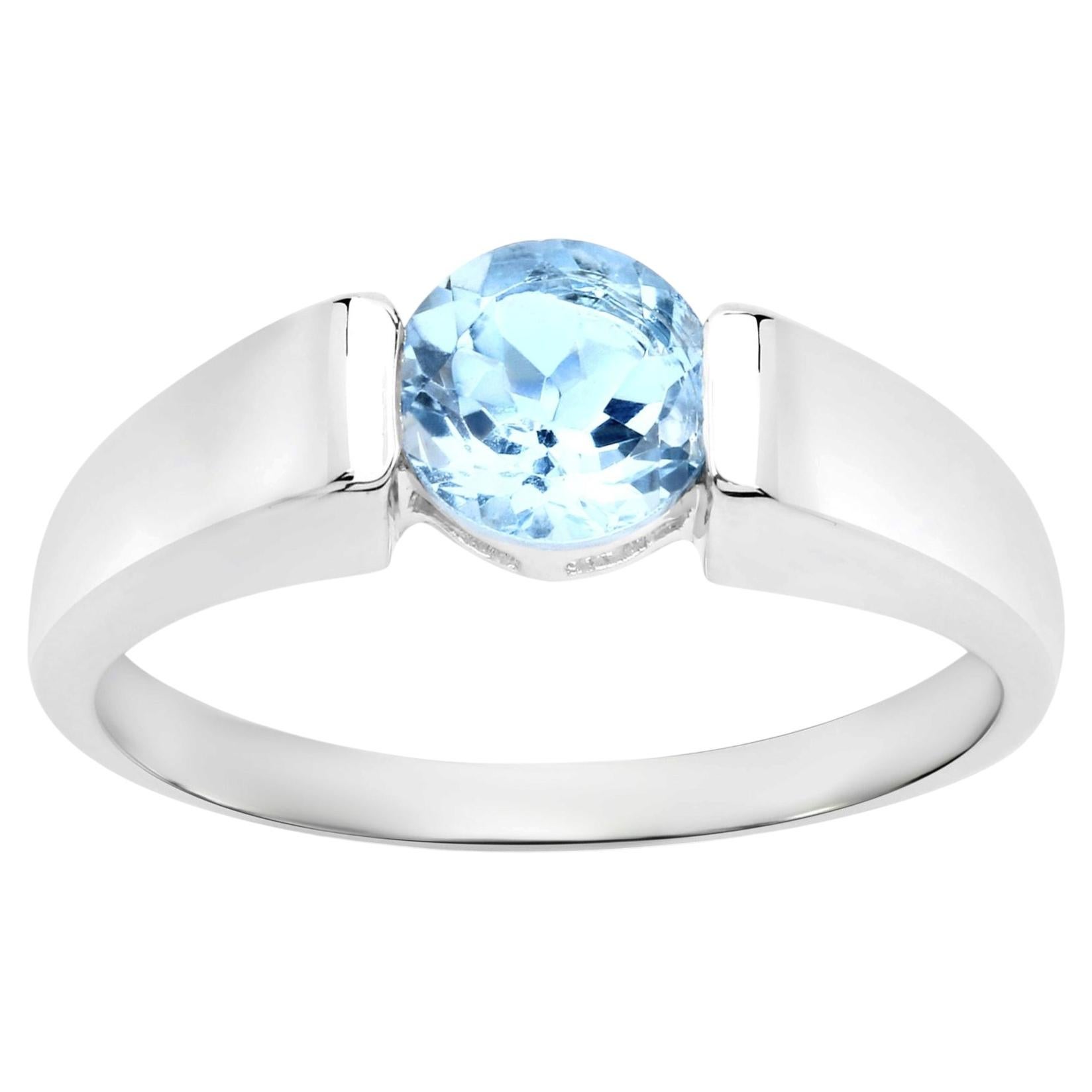 Blue Topaz Ring 1.04 Carats Sterling Silver For Sale