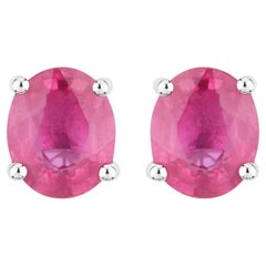 Ruby Stud Earrings 0.58 Carats 14K White Gold