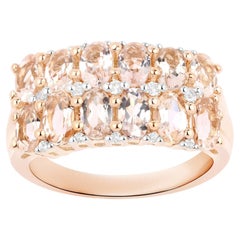 Morganite Ring With White Topaz 2.76 Carats Gold Plated Silver