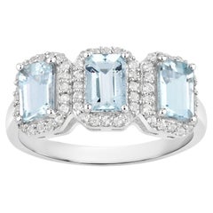 Anillo de aguamarina con topacio blanco de 1.62 quilates, en plata de ley