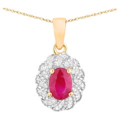 Ruby Pendant With Diamonds 0.92 Carats 10K Yellow Gold