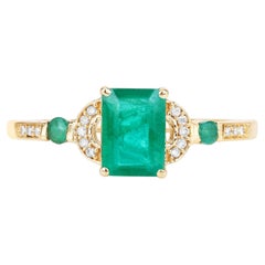 Zambian Emerald Ring With Diamonds 1.02 Carats 14K Yellow Gold