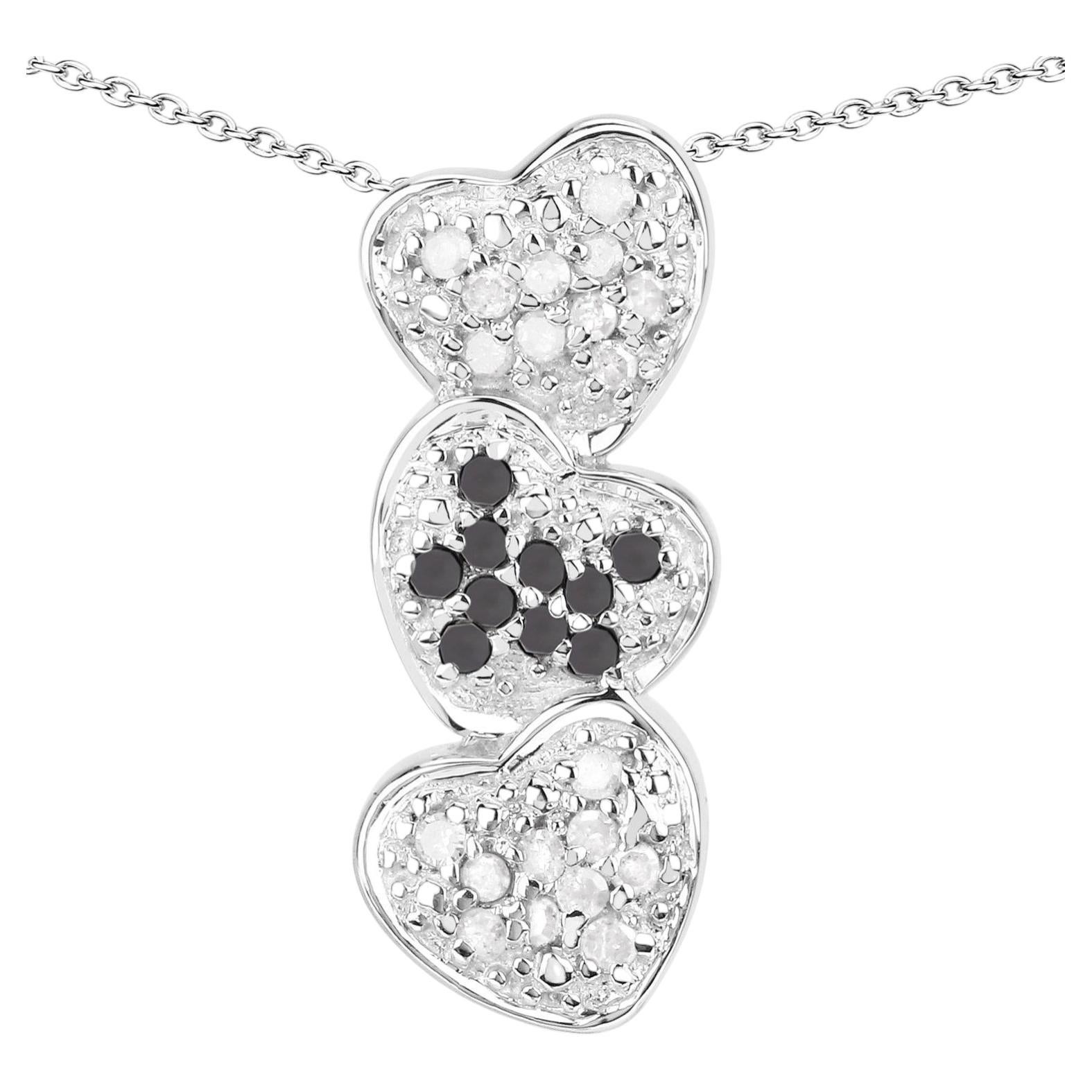 Ciondolo con diamante bianco e diamanti neri, 0,42 carati, argento sterling in vendita