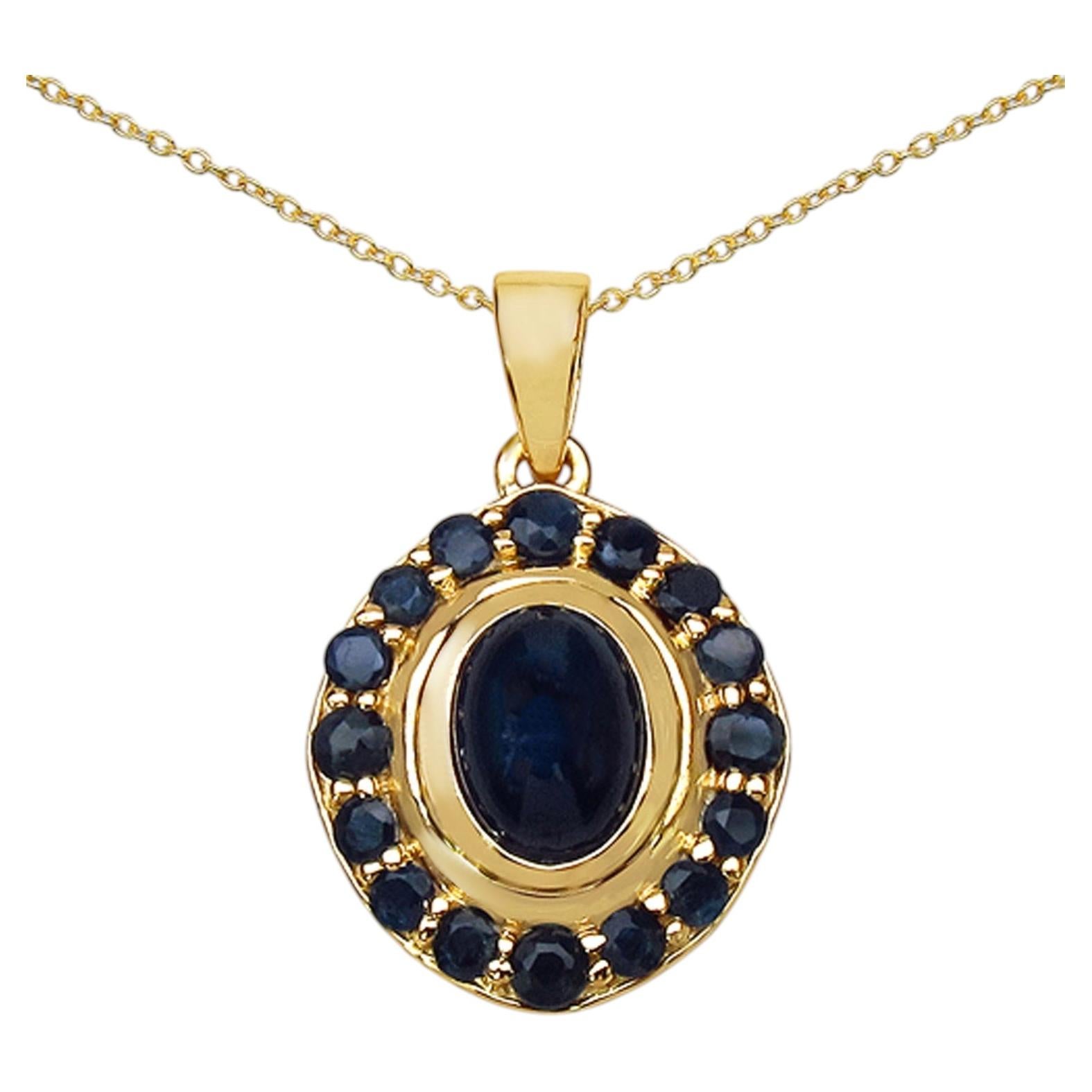 Ciondolo con zaffiro blu da 2.98 carati, argento placcato oro in vendita