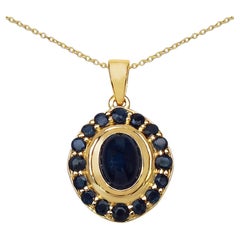 Ciondolo con zaffiro blu da 2.98 carati, argento placcato oro