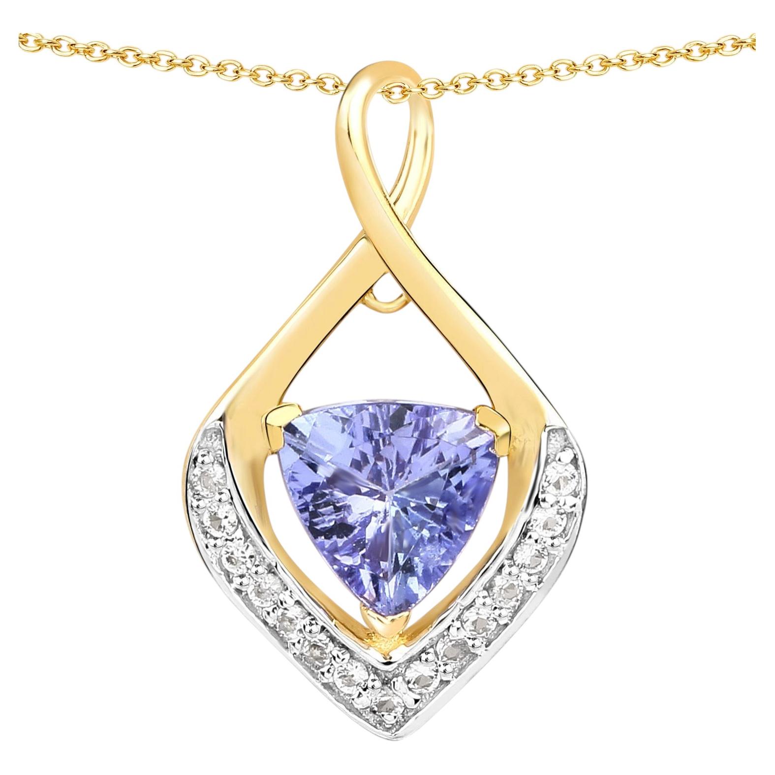 Tanzanite Pendant With White Topaz 0.92 Carats Gold Plated Silver For Sale