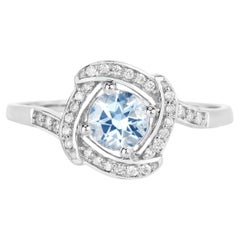 Aquamarine Ring With Diamonds 0.42 Carats 14K White Gold