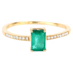 Zambian Emerald Ring With Diamonds 0.56 Carats 14K Yellow Gold