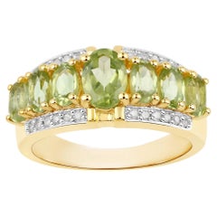 Peridot Ring With Diamonds 2.28 Carats Gold Plated Silver