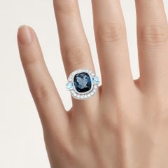 London Blue Topaz Ring With Diamonds 5.2 Carats Sterling Silver