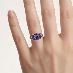 Amethyst Ring With Black Diamonds 3.18 Carats Sterling Silver
