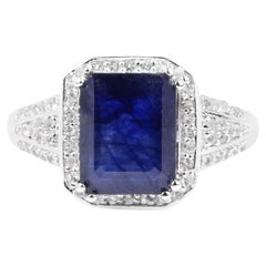 Anello con zaffiro e topazio bianco da 4,76 carati, argento sterling