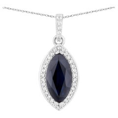 Colgante de zafiro azul con diamantes, 2,24 quilates, oro blanco de 10K