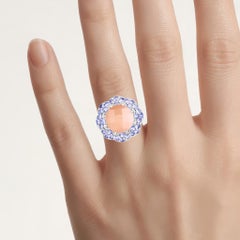 Peach Moonstone Ring With Tanzanite 7.16 Carats Sterling Silver