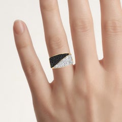 Black Diamond Ring With White Diamonds 1.16 Carats Gold Plated Silver