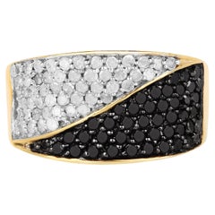 Black Diamond Ring With White Diamonds 1.16 Carats Gold Plated Silver