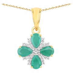 Emerald Pendant With White Topaz 1.56 Carats Gold Plated Silver