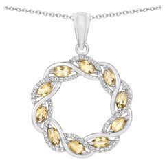 Pendentif en citrine avec topaze blanche de 1,7 carats, en argent massif