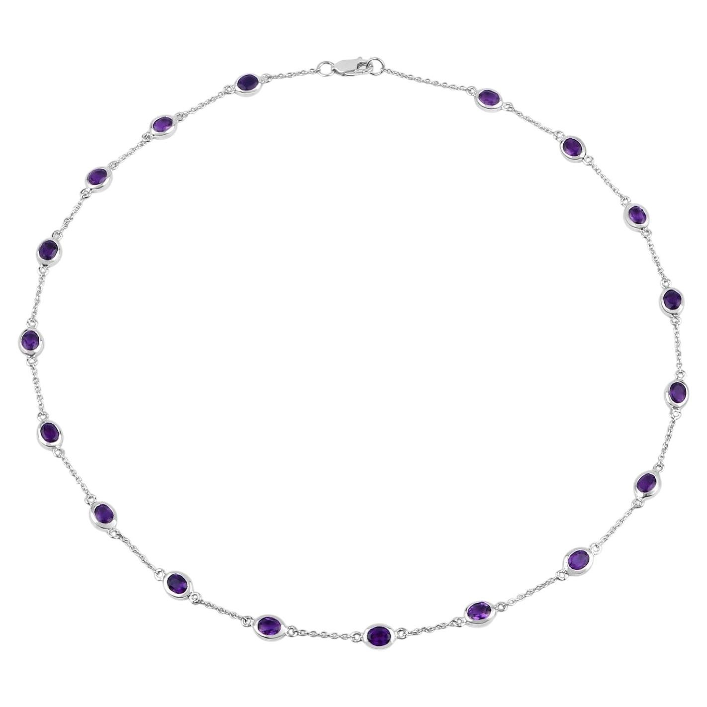 Amethyst Necklace 6.1 Carats Sterling Silver For Sale