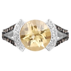 Citrine Ring With Champagne Diamonds 3.58 Carats Sterling Silver