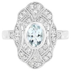 Aquamarine Ring With White Topaz 0.98 Carats Sterling Silver
