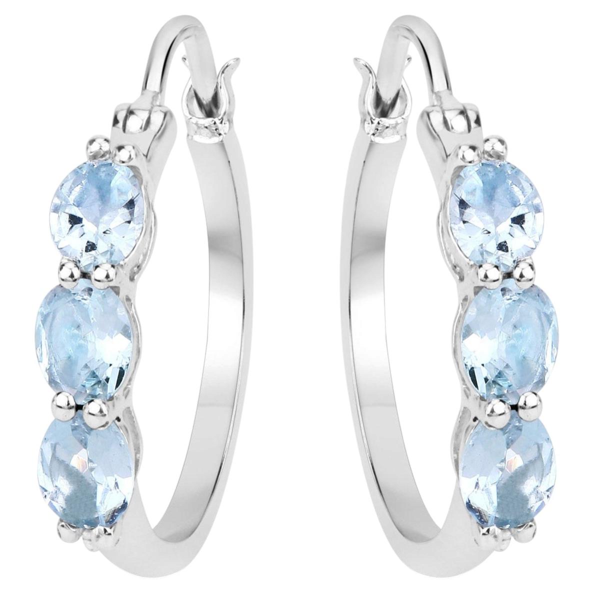Orecchini a cerchio con acquamarina e diamanti da 1,73 carati, argento sterling