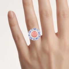 Peach Moonstone Ring With Tanzanite 4.46 Carats Sterling Silver