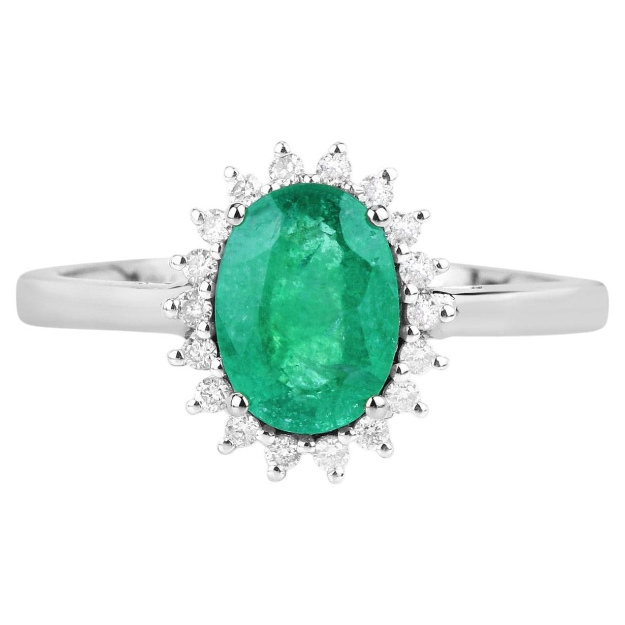 Zambian Emerald Ring With Diamonds 1.3 Carats 10K White Gold