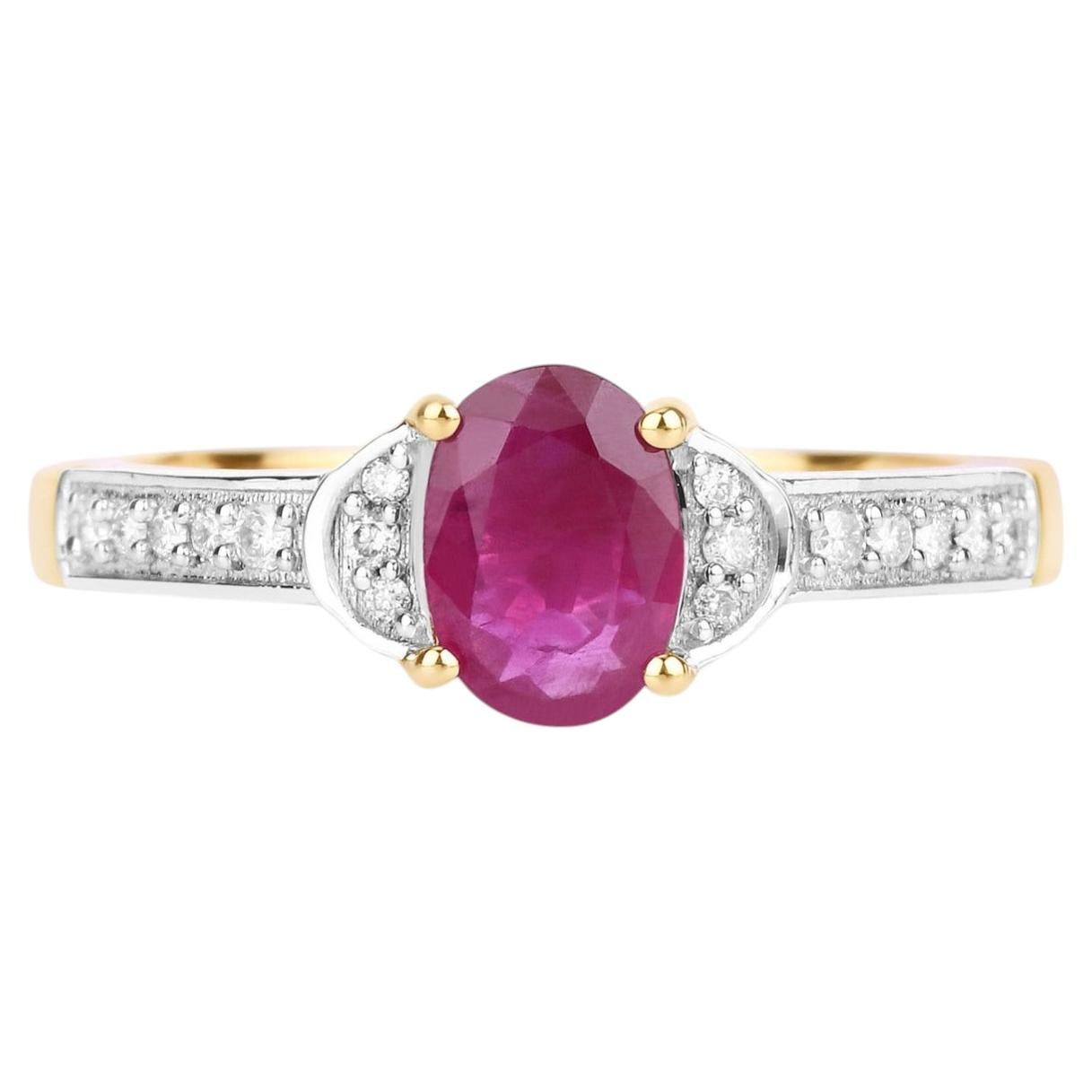 Ruby Ring With Diamonds 0.93 Carats 10K Yellow Gold For Sale