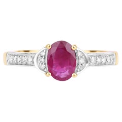 Ruby Ring With Diamonds 0.93 Carats 10K Yellow Gold