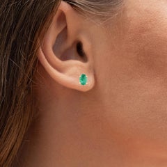 Zambian Emerald Stud Earrings 0.86 Carats 10K Yellow Gold